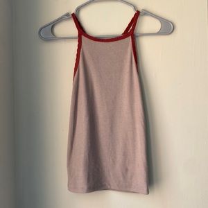 Cream and maroon tank